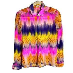 Anthropologie Leifsdottir Sani 100% Silk Abstract Ikat Button Front Blouse Top‎